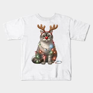 Christmas Red Nose Manx Cat Kids T-Shirt